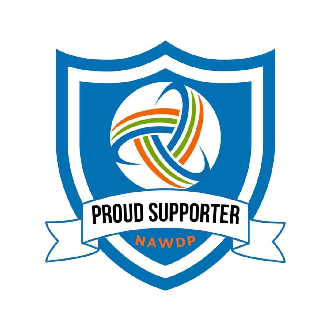 Blue shield emblem with Proud Supporter NAWDP