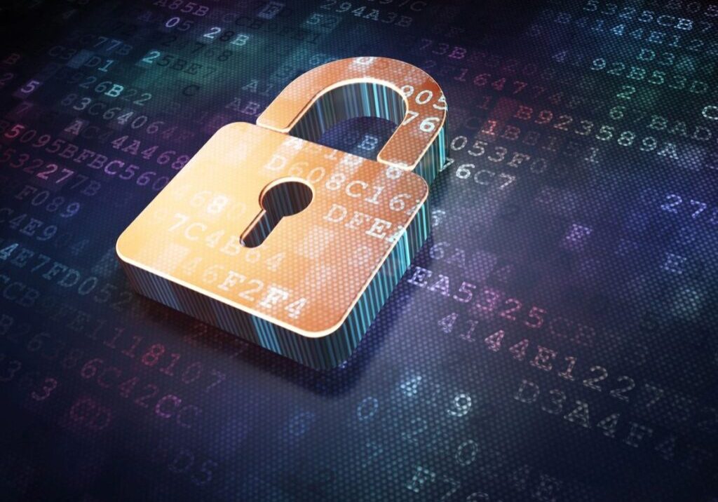 Lock symbol on digital data background.